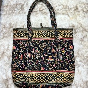 Vintage Vera Bradley Ming Villager Print Black Tote Bag